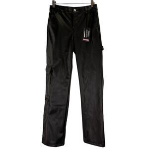 Ci Sono Black Vegan Faux Leather Women's Cargo Moto Pants NWT Size Medium